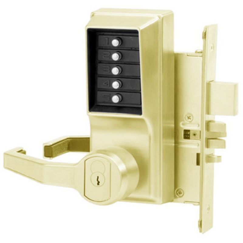 Dormakaba L8146C-03-41 Pushbutton Mortise Lock with Lever Corbin Core override in Bright Brass
