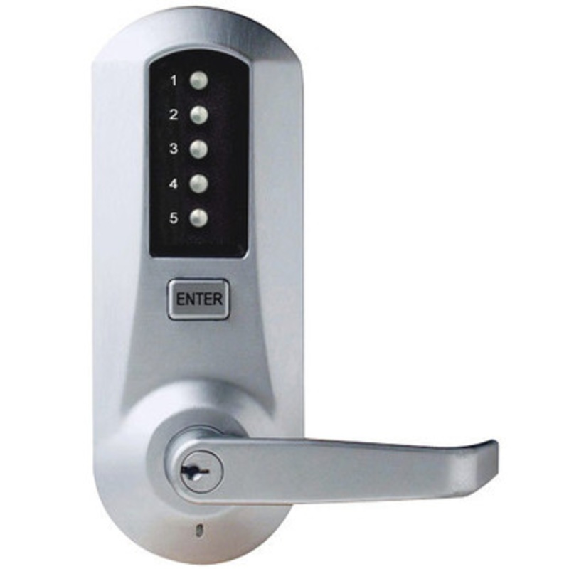 Simplex Pushbutton Lever Lock with Medeco Core override in Bright Chrome