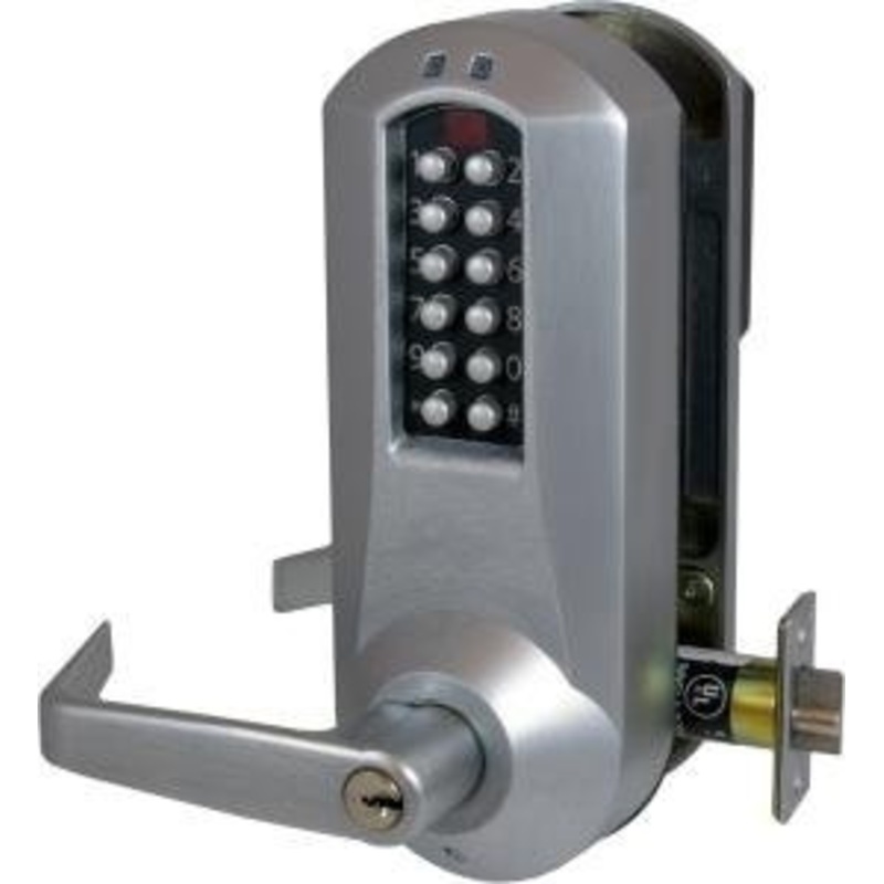 Dormakaba Eplex E5031XSWL-626-41 Pushbutton Cylindrical Lever Lock with Schlage ‘c’ Keyway in Satin Chrome