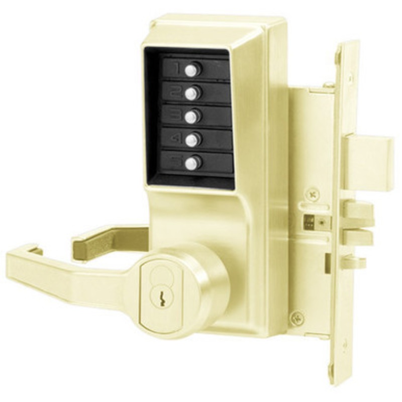 Dormakaba L8146C-05-41 Pushbutton Mortise Lock with Lever Corbin Core override in Antique Brass