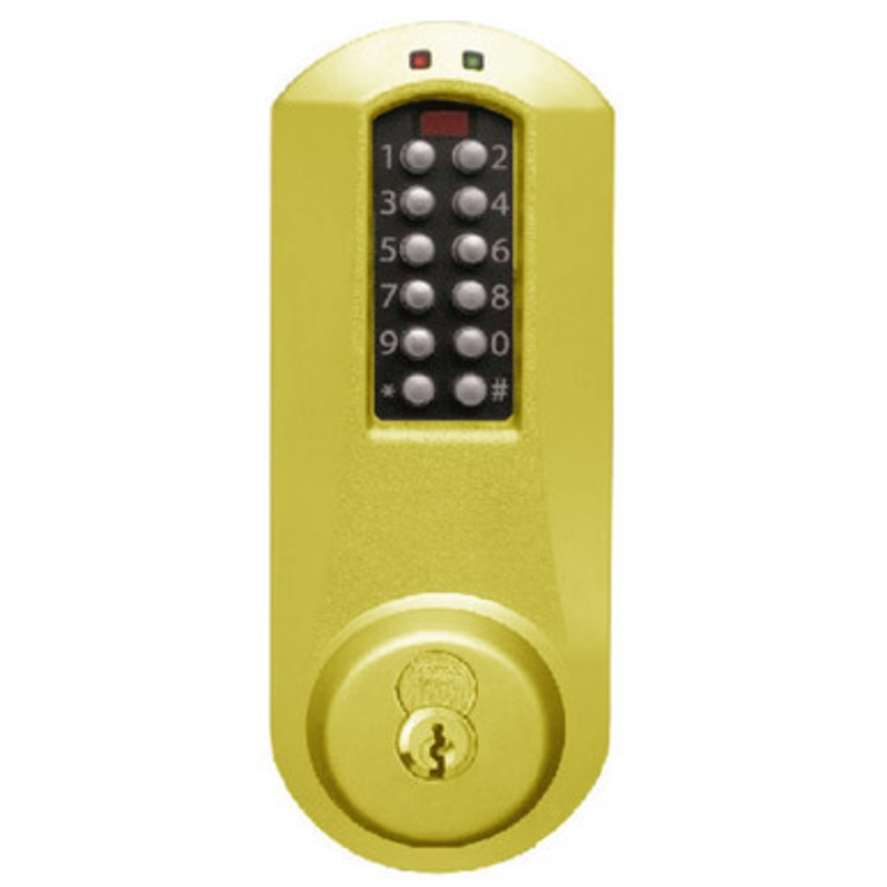 Eplex E5031RWK-605-41 Pushbutton Cylindrical Knob Lock with Sargent Core Override in Bright Brass