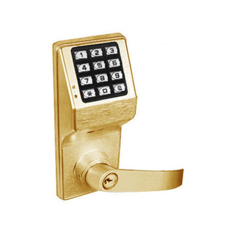 Alarm Lock DL2875IC-C-US3 Trilogy T2 Series Digital Cylindrical Keyless Lock Regal Leverset with Corbin Core Override in Polished Brass