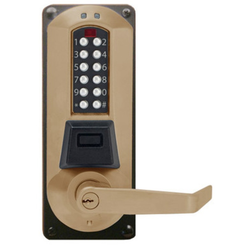 Eplex E5086CWLl-744-41 Electronic Pushbutton Lever Lock with Corbin Core Override Mortise Lock in Dark Bronze with Brass Accents