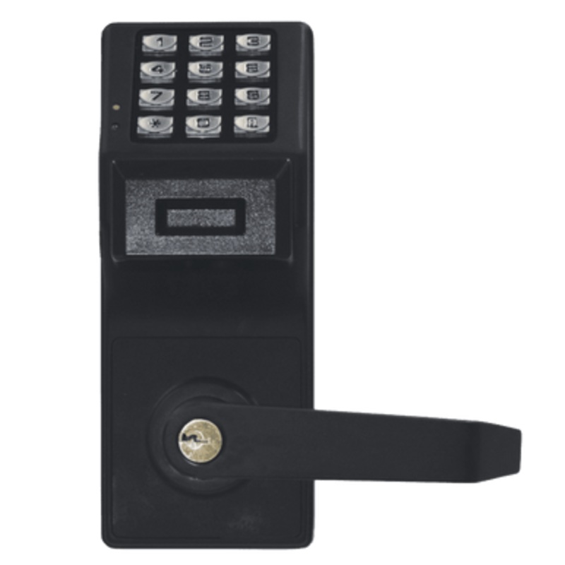 Alarm Lock PDL6200/19 Trilogy Networx Cylindrical Pushbutton Lock, with Prox Reader, 5000 Users, 35,000 Event Audit Trail, Standard Key Override with Door Position Switch, Weatherproof, Straight Lever, Flat Black Finish
