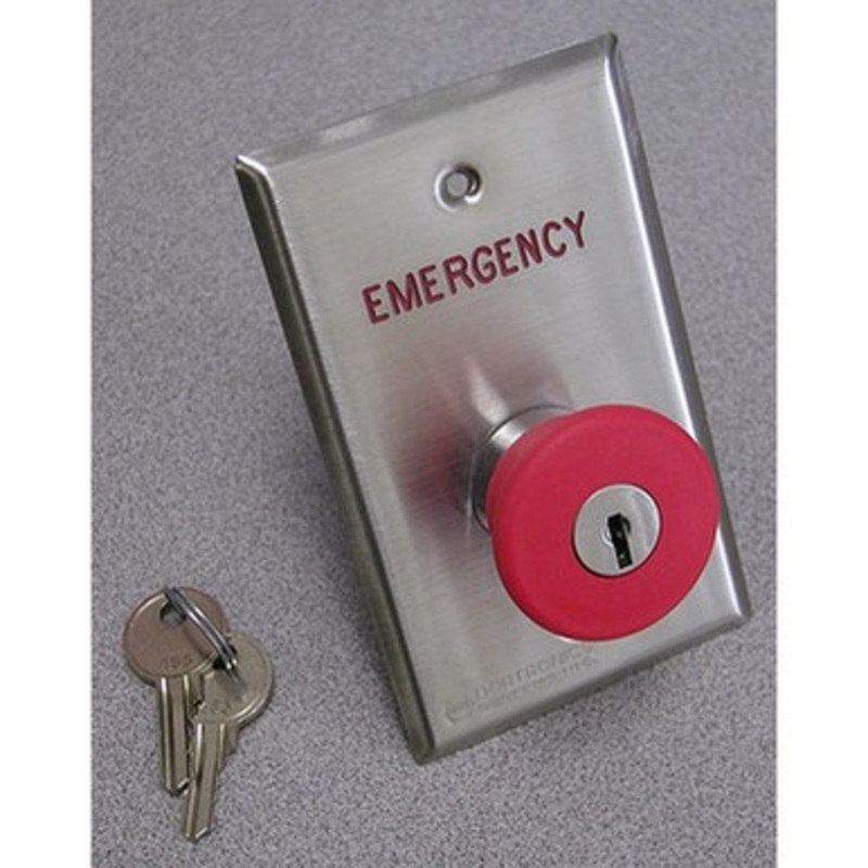 Dortronics 5211-MP23/KRxE4 Maintained Key Reset Latching Action 1-9/16 Red Button Single Gang Plate (Push To Release)