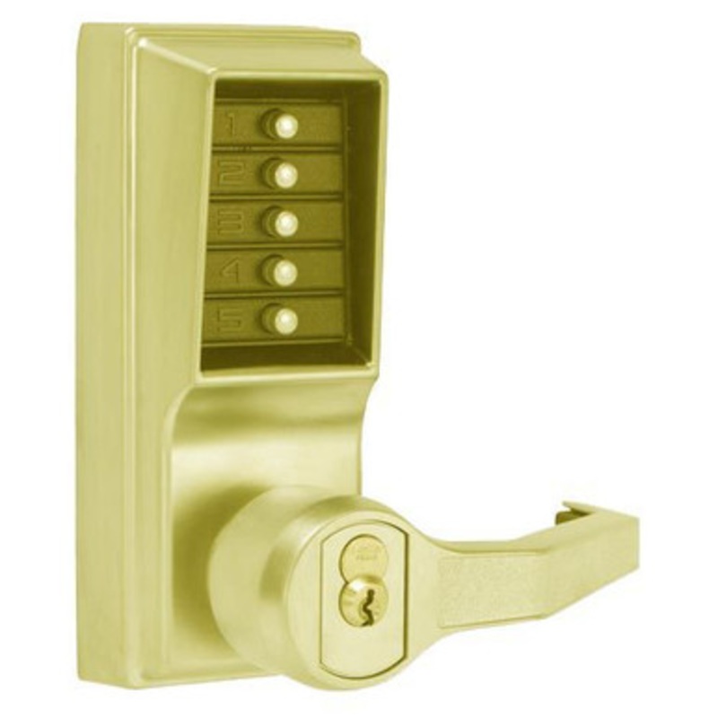 Dormakaba LL1021M-03-41 Pushbutton Lever Lock Prepped For Medeco Core Override in Bright Brass