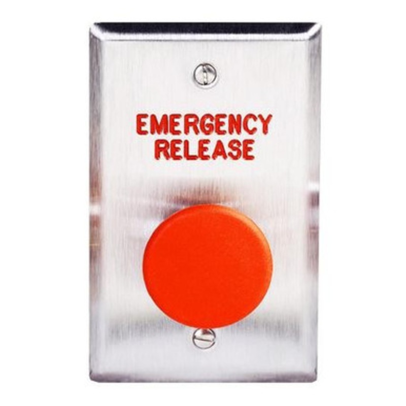 Dortronics 5211-MP23/RxLxE4 Momentary Action 1-9/16 Red Button Single Gang Plate w/ Bicolor LED (Push To Release)