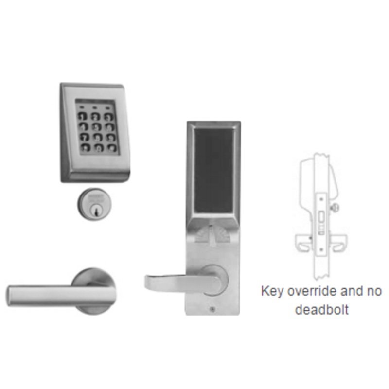 Sargent KP8278 LNL 26D 8200 Keypad Mortise Lock, Entry, with Cylinder Override, LN-Rose, L-Lever, Satin Chrome