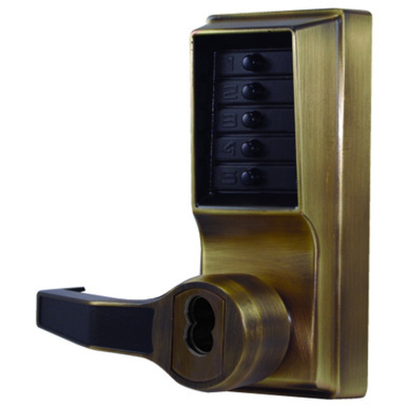 Dormakaba LL1021S-05-41 Pushbutton Lever Lock Prepped for Schlage Core Override in Antique Brass and Left Handed