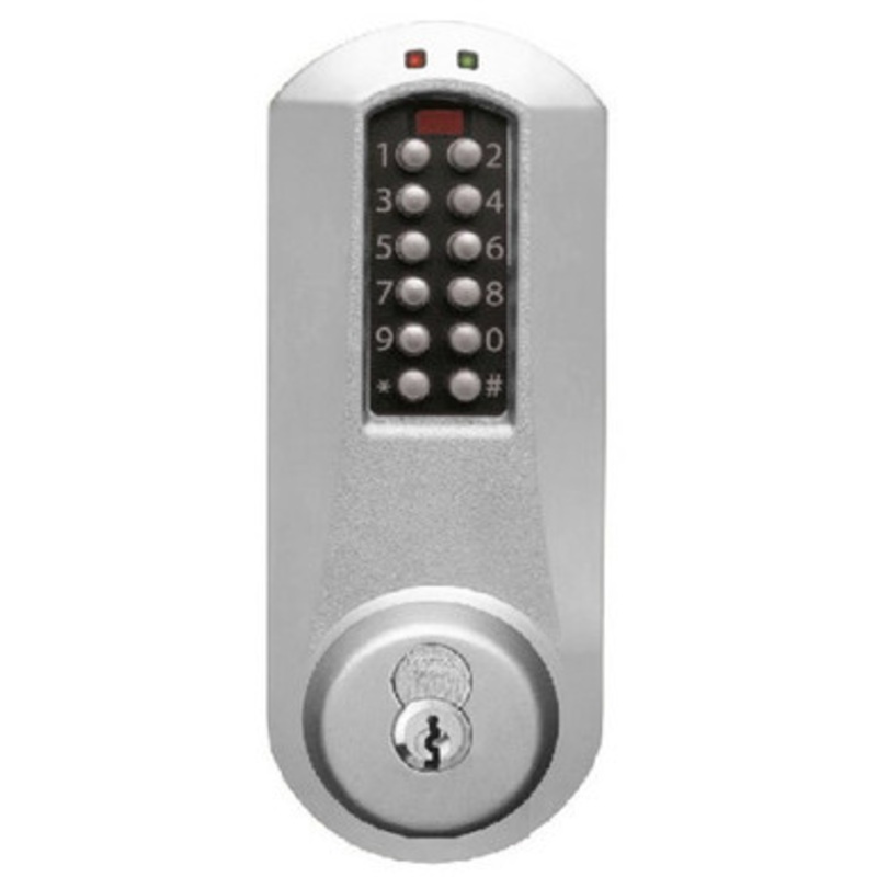 Eplex E5031CWK-626-41 Pushbutton Cylindrical Knob Lock with Corbin Core Override in Satin Chrome