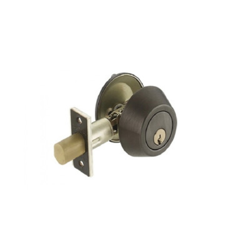Cal Royal Products – T-turn Single Cylinder Deadbolt 2-3/8 or 2-3/4 Backset, Square Corner Strike, SFIC Less Core, US3 Polished Brass
