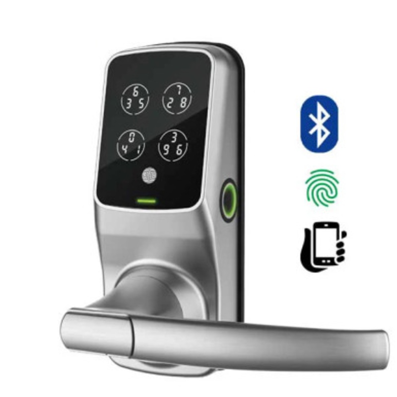 Lockly PGD628FSN – Secure PLUS Biometric Electronic Lever Set Latch – Fingerprint Reader – Bluetooth -(Satin Nickel)