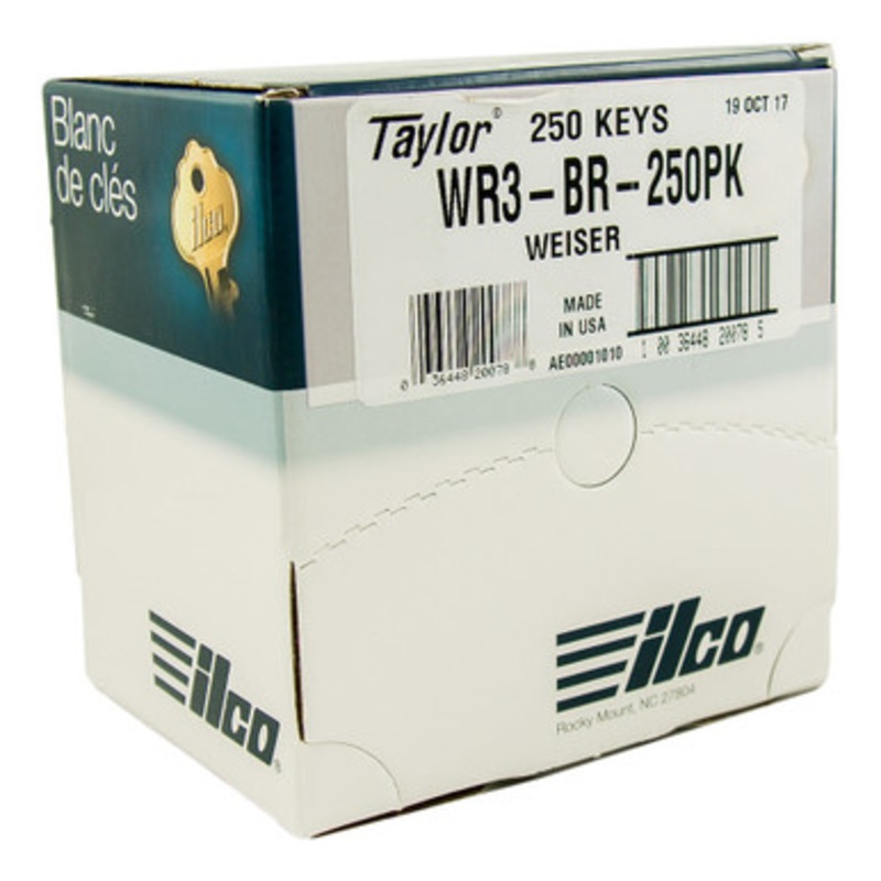 ILCO 1054WB WR3 Metal Key Blank For Weiser Locks- Brass – 250 Pack