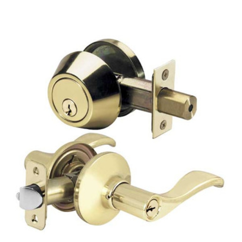 Kenaurd Premium Combo Lockset With Lever – Single Sided Deadbolt – Polished Brass – (KW1)