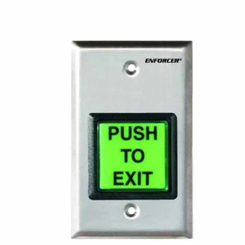 SECO-LARM – SD-7202GC-PEQ – LED ILLUMINATED RTE SINGLE GANG WALL PLATE (GREEN BUTTON) – 12 ~ 24 VDC – STAINLESS STEEL