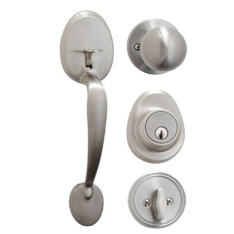 Master Lock HDLBC0615KA4 Handleset with Biscuit Style Knob and Single Cylinder Deadbolt KW1 – Grade 3 – Satin Nickel