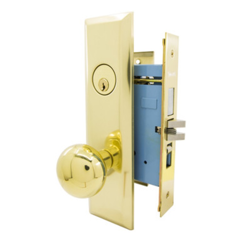MARKS 7NY10A Mortise Knob Lockset New Yorker – Entrance – 1-1/4 x 8 – Polished Brass – Left Hand