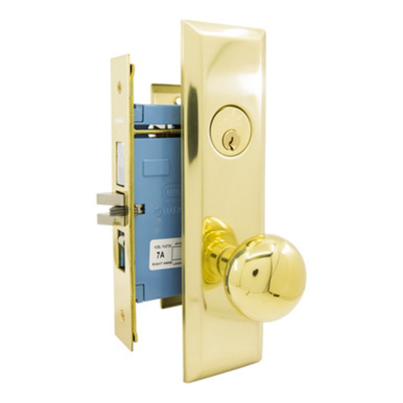 MARKS 7NY10A Mortise Knob Lockset New Yorker – Entrance – 1-1/4 x 8 – Polished Brass – Right Hand