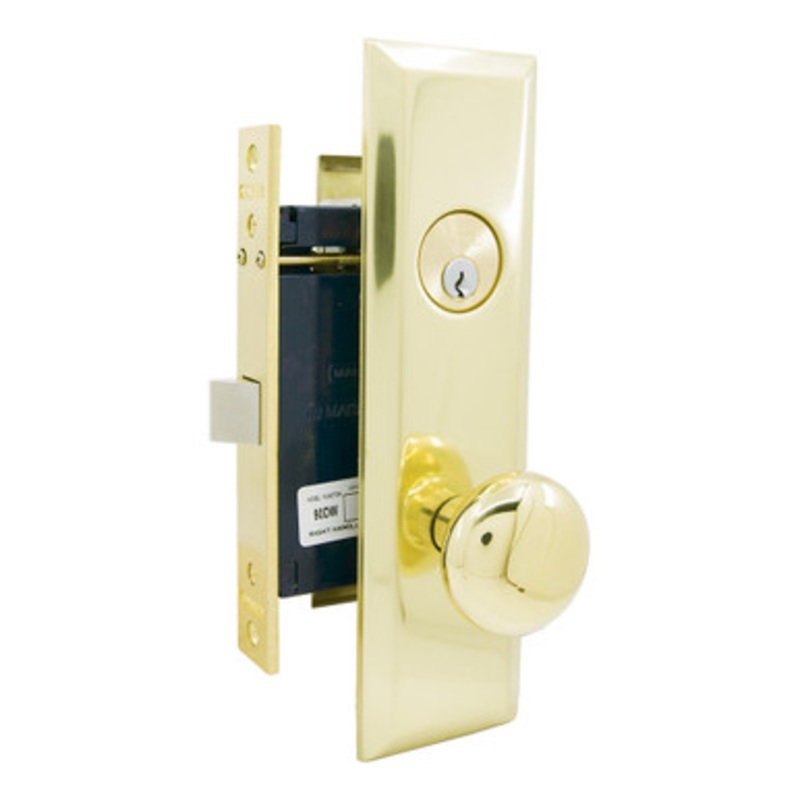 MARKS 114DW Metro Mortise Knob Lockset HD – Vestibule – 1-1/16 x 7-5/8 – Polished Brass – Right Hand