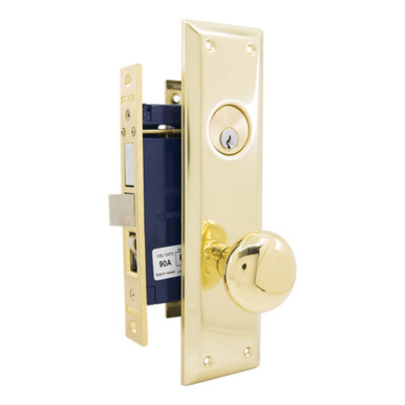 MARKS 91A Metro Mortise Knob Lockset HD – Entrance – 1-1/16 x 7-5/8 – Polished Brass – Right Hand