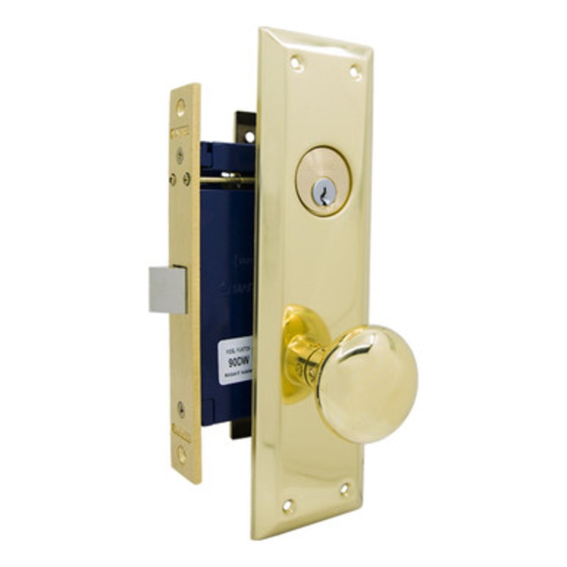MARKS 91DW Metro Mortise Knob Lockset HD – Vestibule – 1-1/16 x 7-5/8 – Polished Brass – Right Hand