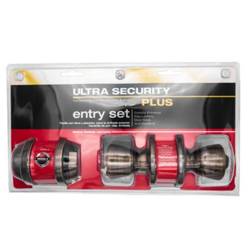 Ultra 44009 Grade 3 Tulip Style Entry Door Knob & Deadbolt – Kwikset KW1 – Antique Brass – US5
