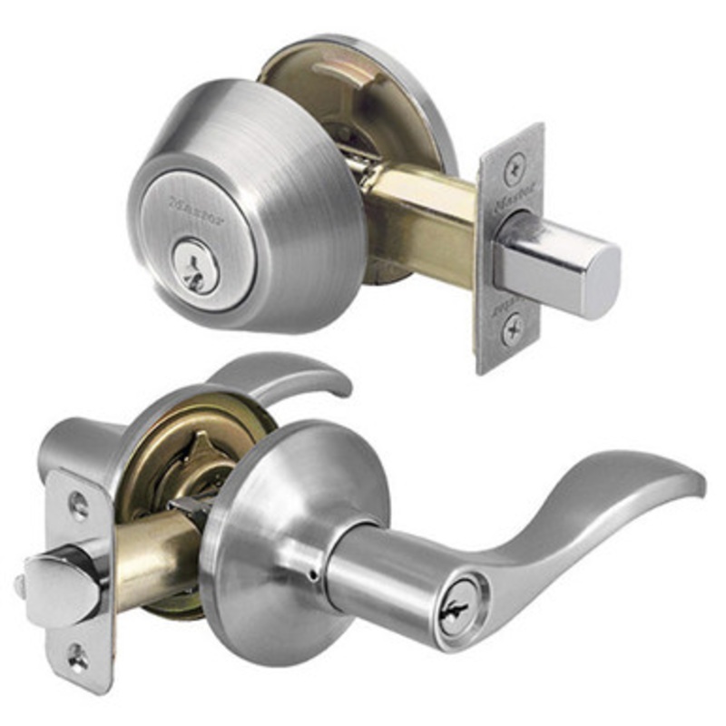 Master Lock Wave Style Lever Entry Door Lock KW1 with Single Cylinder Deadbolt; Combo Pack