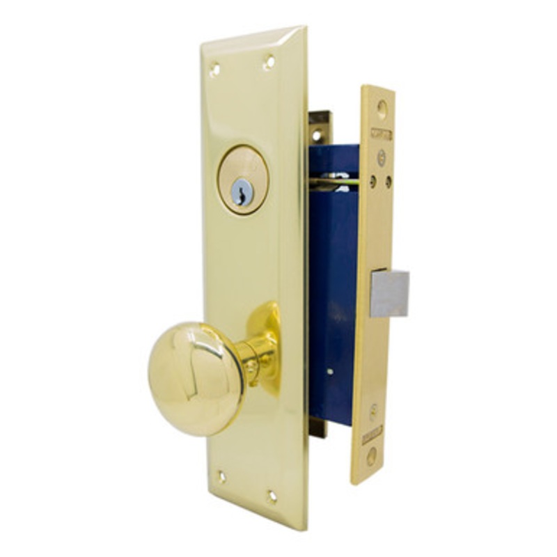 MARKS 91DW Metro Mortise Knob Lockset HD – Vestibule – 1-1/16 x 7-5/8 – Polished Brass – Left Hand