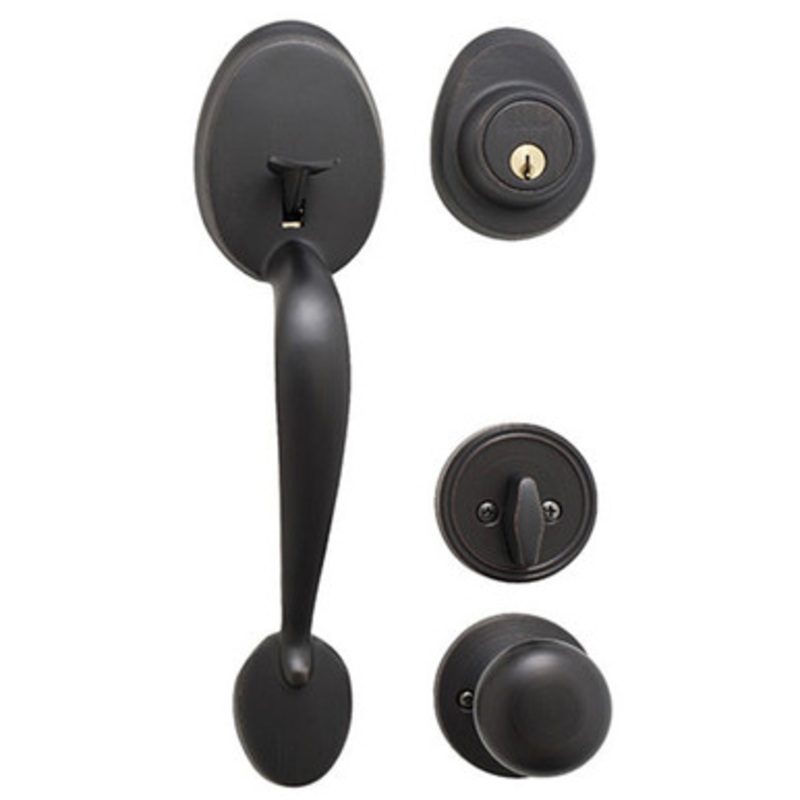 Master Lock HDLBC0612PKA4 Handleset with Biscuit Style Knob and Single Cylinder Deadbolt KW1 – Grade 3 – Aged Bronze