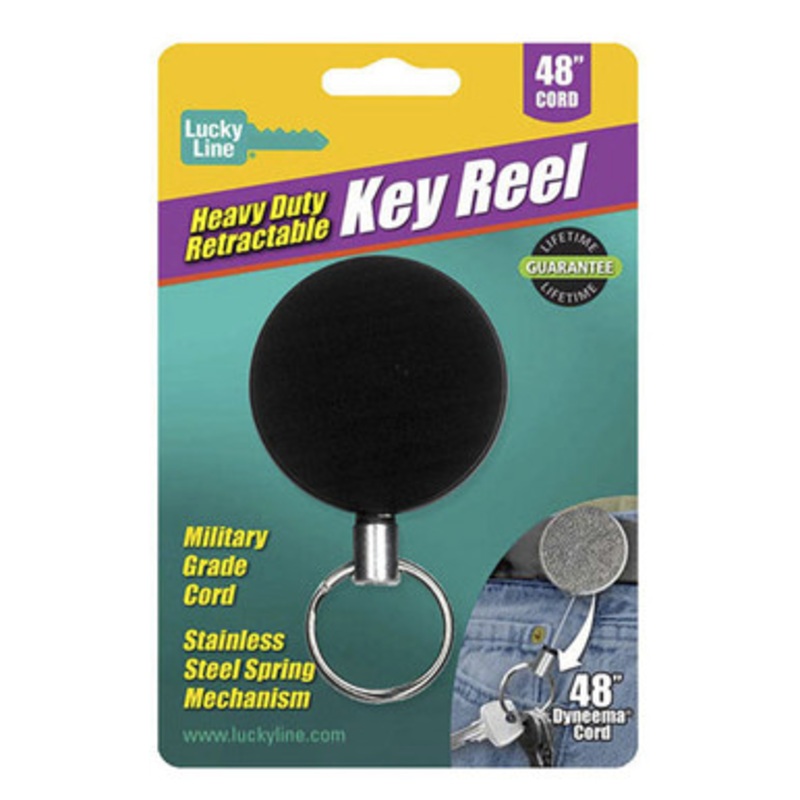 Lucky Line Standard-Size Heavy-Duty Key Reel Black 48-Inch Cord – 1 Pcs – Carded