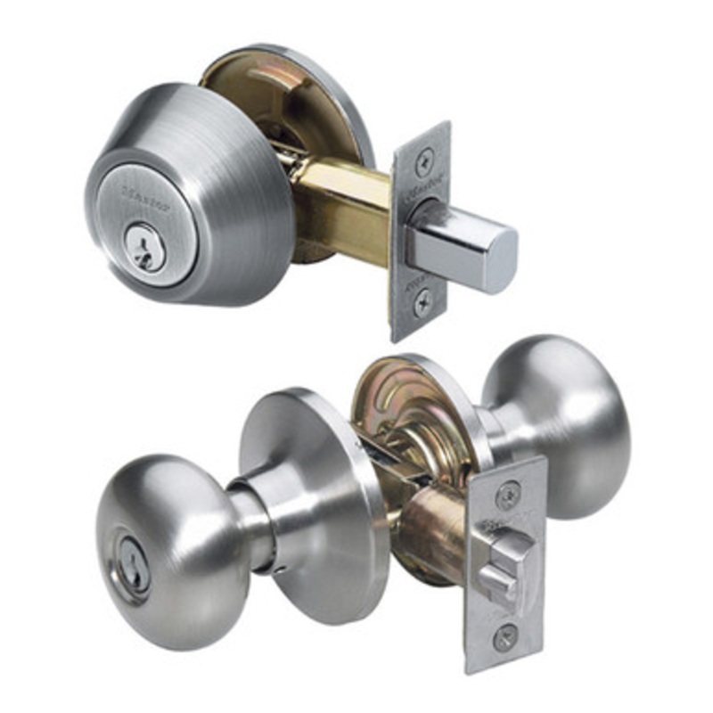 Master Lock BCC0615KA4S Biscuit Combo Pack Door Knob & Deadbolt SC1 – Entry – Grade 3 – Satin Nickel