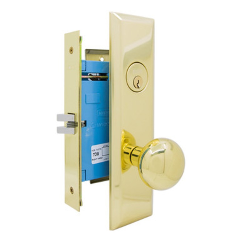 MARKS 7NY10DW Mortise Knob Lockset New Yorker – Vestibule – 1-1/4 x 8 – Polished Brass – Right Hand