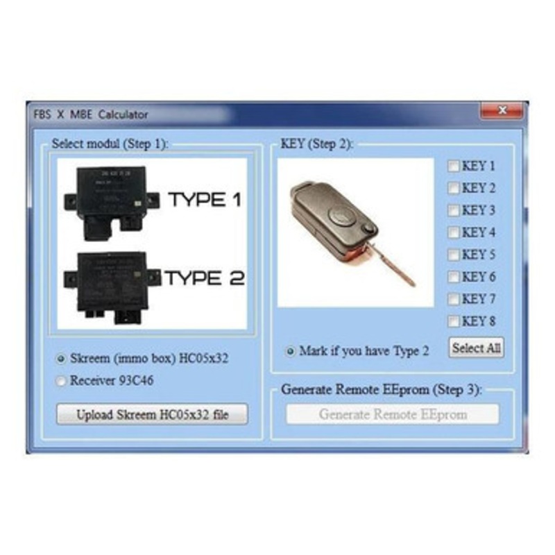 FBS X Remote Generator Software Calculator for Mercedes MB 1-Button IR Type Remotes